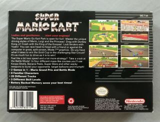 Old Vintage 1992 1990 ' s Mario Kart Video Game SNES Nintendo Box Complete 2