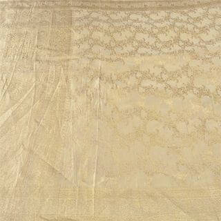 Sanskriti Vintage Golden Heavy Saree Pure Silk Banarasi Brocade 5 Yd Fabric Sari