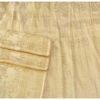 Sanskriti Vintage Golden Heavy Saree Pure Silk Banarasi Brocade 5 Yd Fabric Sari 3
