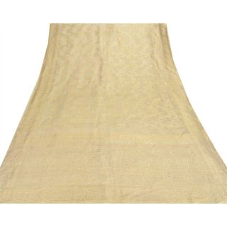 Sanskriti Vintage Golden Heavy Saree Pure Silk Banarasi Brocade 5 Yd Fabric Sari 4