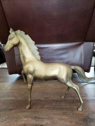 Vintage Large Brass Horse Stallion Sculpture 19 " Tall