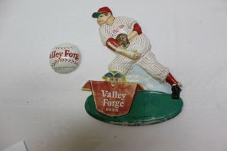 Vintage Phillies Plastic Baseball Player Sign W/ Ball Valley Forge Beer