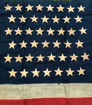 Old Antique 45 Star linen American Flag 8 ft x 4 ft appliqué stars,  vintage 3