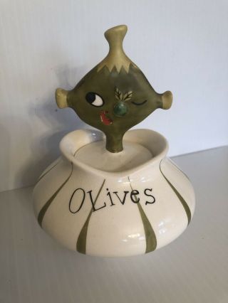 Vintage Holt Howard Pixieware Olives Jar Pixie