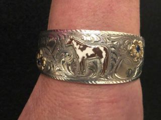 Vintage Western Gist Sterling 1/10 14k Rodeo Cuff Bracelet