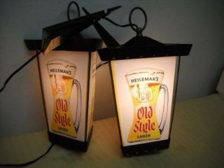 Vintage Heileman’s Old Style Lager Lighted Sign Hanging Bar Lights Lamps