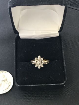 Vintage 10k Yellow Gold Round And Diamond Cluster Ring.  Size 8 Grams 2.  4