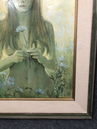 Vintage Mid Century Framed Nude Flower Child On Canvas by Frank M.  Tauriello EUC 4