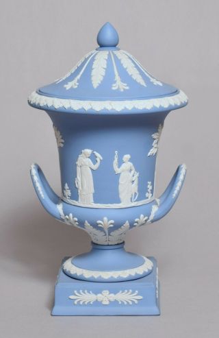 Wonderful Large Vintage Wedgwood Pale Blue Jasper Campana Urn Vase