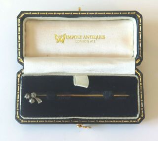 Vintage Estate Antique Diamond Cluster Solid Gold Trefoil Clover Stick Pin 2