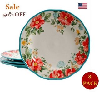 The Pioneer Woman Floral Design 10.  5 " Plates,  Vintage Dinner Plate Set,  Set Of 8