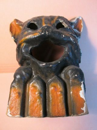 Vintage Halloween Lantern Black Cat Orange Fence Pressed Paper Mache Pulp 1940s