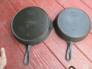 Vintage Piqua Cast Iron Skillets 9 And 7