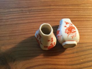 Set of 2 Antique/Vintage Chinese Miniature Vases Orange Coral Porcelain 5