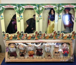 Vintage Bikin Snow White & 7 Dwarfs Jointed Prince Queen Witch Disney W/ Boxes