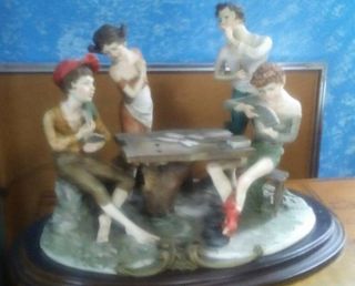 Vintage Capodimonte 4 Boys Playing Cards With Cheaters Large 16x11 Inches