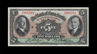 1935 Bank Of Canada $5 Nova Scotia " X - Rare " ( (gem Unc))