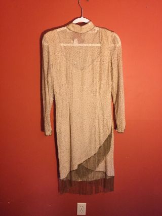 Deadstock Judith Ann Creations 100 Pure Silk Made In India Beaded Fringe Dress