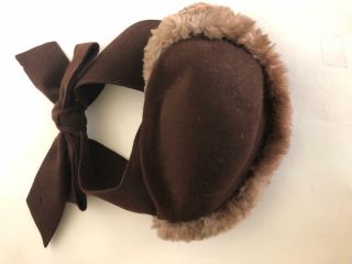 Vintage 1940 ' s Brown Felt Hat With Big Bow in the Back & Chinchilla Fur Trim 22 5