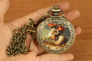 Rare Old Copper Machinery Statue Pocket Watch Art Noble Gift Pendant