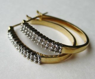 Fine Vintage 10k Gold Diamond Pierced Hoop Drop Dangle Earrings 4g