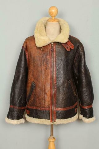 Vtg Aviation Co B - 3 Sheepskin Leather Usaaf Style Winter Jacket Medium