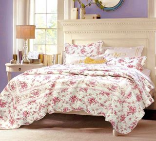Shabby Chic Vintage Rose 100 Cotton Quilt Set,  Bedspread,  Coverlet