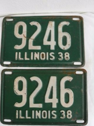 Vintage 1938 4 - Digit Illinois License Plate Set Pair