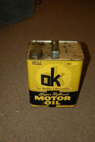 Vintage 2 Gallon Ok Refined Motor Oil Can