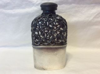 M.  V.  Olry Antique Ornate Glass Hip Flask
