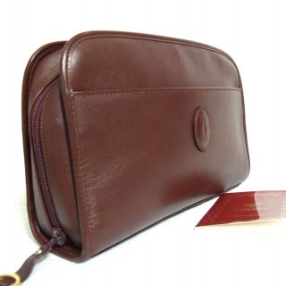 Auth Vintage Must De Cartier Bordeaux Leather Clutch Bag Purse Made Italy