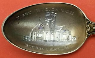 Rare Storm Lake Iowa First M.  E.  Church Sterling Silver Souvenir Spoon Gorham