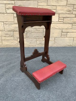 Vintage Hand Made Wood Catholic Church Confessional Padded Prayer Kneeler - 35 "