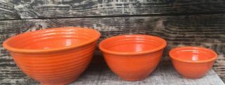 3 Vintage Bauer Pottery Ringware Orange Mixing Nesting Bowls 6 
