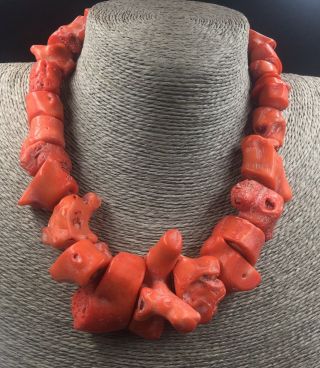 Vintage Large Orange Coral Bead Necklace Huge Heavy