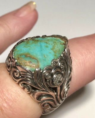 Vintage Sterling Silver Stamped 925 Ring Heavy Turquoise Gem Stone Sz.  9