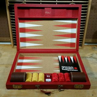 Vintage Crisloid Bakelite Backgammon Set Large Red Locking Case W/ Keys