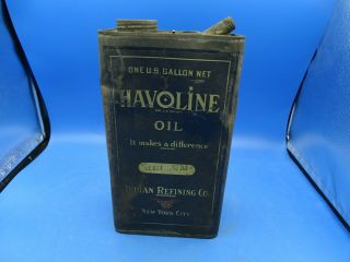 Vintage Early Havoline 1 gal.  Tin Motor Oil Can Indian Refining Co. 4