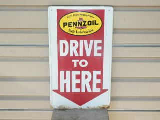 Rare Pennzoil  Drive To Here  Arrow Gas Station Sign 1960s Vintage Antique Oil