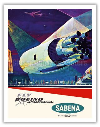 Boeing Intercontinental Airplane Vintage Airline Travel Art Poster Print Giclée