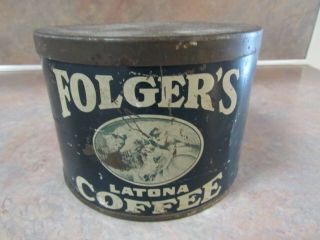 Vintage Folgers Latona 1 Lb.  Coffee Tin With Horse Graphics