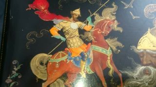 VINTAGE RUSSIAN LACQUER ED FAIRYTALE KNIGHTS BOX SIGNED C.  1964 2