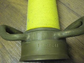 vintage 1941 brass 30 inch FIRE HOSE NOZZLE signed W.  D.  ALLEN 12/12/41 wrapped 5