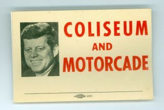 Vtg 1960 President John F Kennedy Campaign Pinback Badge Coliseum & Motorcade