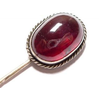 Antique Victorian Silver & Garnet Stick Pin Brooch Gothic