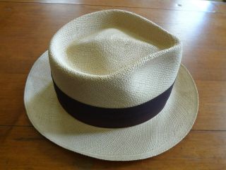 Vintage John B.  Stetson Panama Straw Fedora Hat Size 7 - 1/8