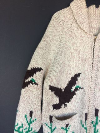 Vintage Big Lebowski Dude Cardigan Full Zip Wool Sweater Jacket Mens Large Ducks 3