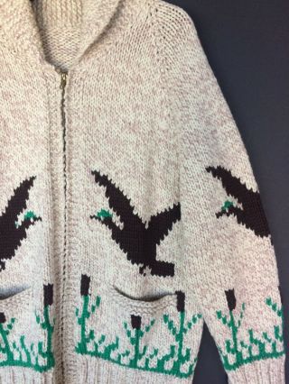 Vintage Big Lebowski Dude Cardigan Full Zip Wool Sweater Jacket Mens Large Ducks 4