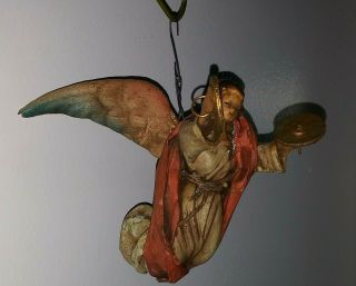 Vintage Cartapesta Angel Playing Flute Paper Mache Christmas Ornament Italy