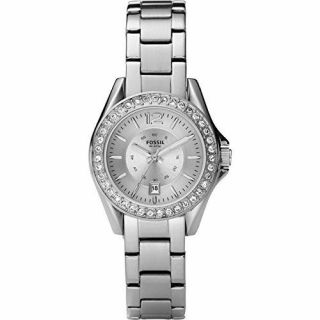 Fossil Ladies Stainless Steel Mini Riley 3 - Hand Analog Glitz Watch With Date